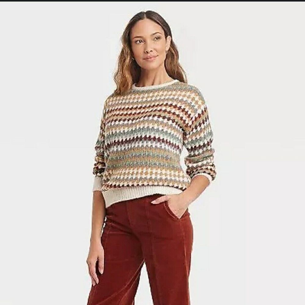Knox Rose Crewneck Pullover Colorful Sweater - Striped Size Large Blended Fabric